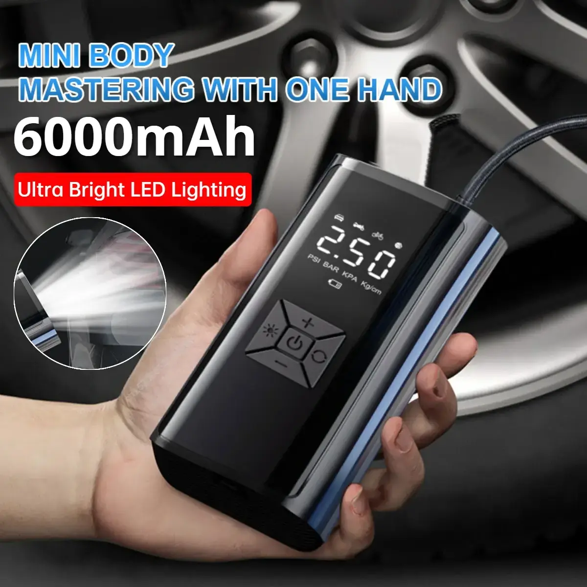 6000mAh 150PSI Smart Air Pump Portable Car Automatic Compressor Tire Inflator