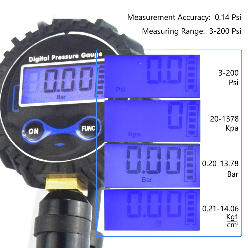 250PSI LED Display Tyre Air Gauge With Dual Head Chuck Rubber Fitting Car Tire Deflator Gun