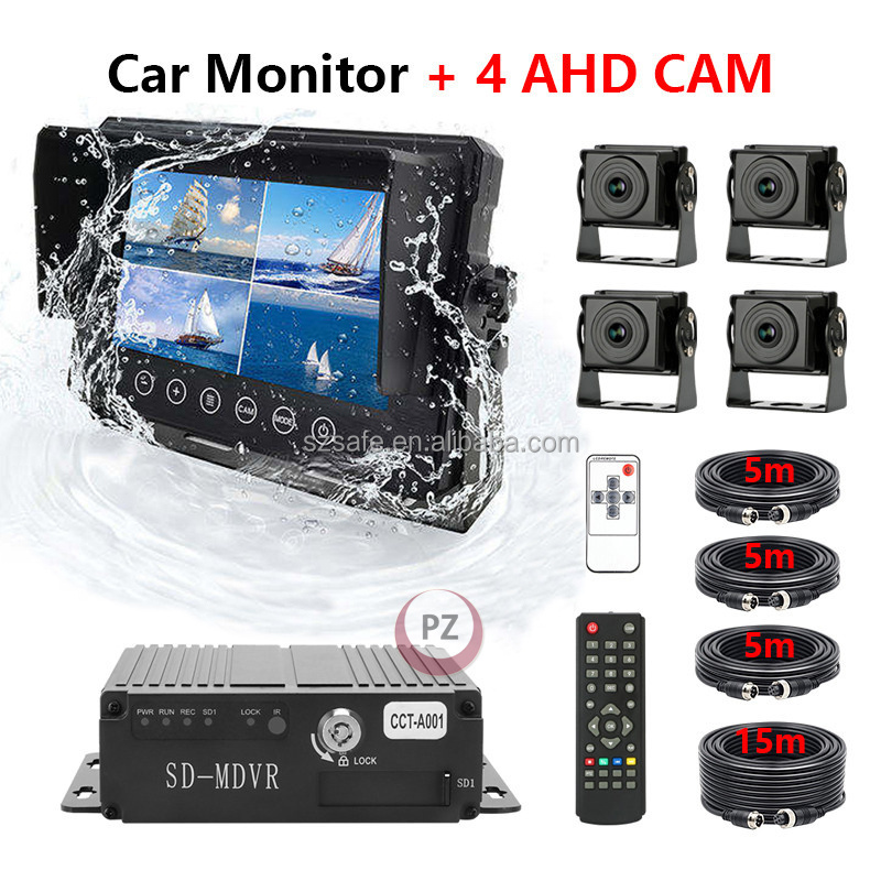 24v Rear View Screen 4 Channels Ahd Ips 7inch Quad View Monitor 360 Around View Camera Dvr Semi Bus Truck Camera System