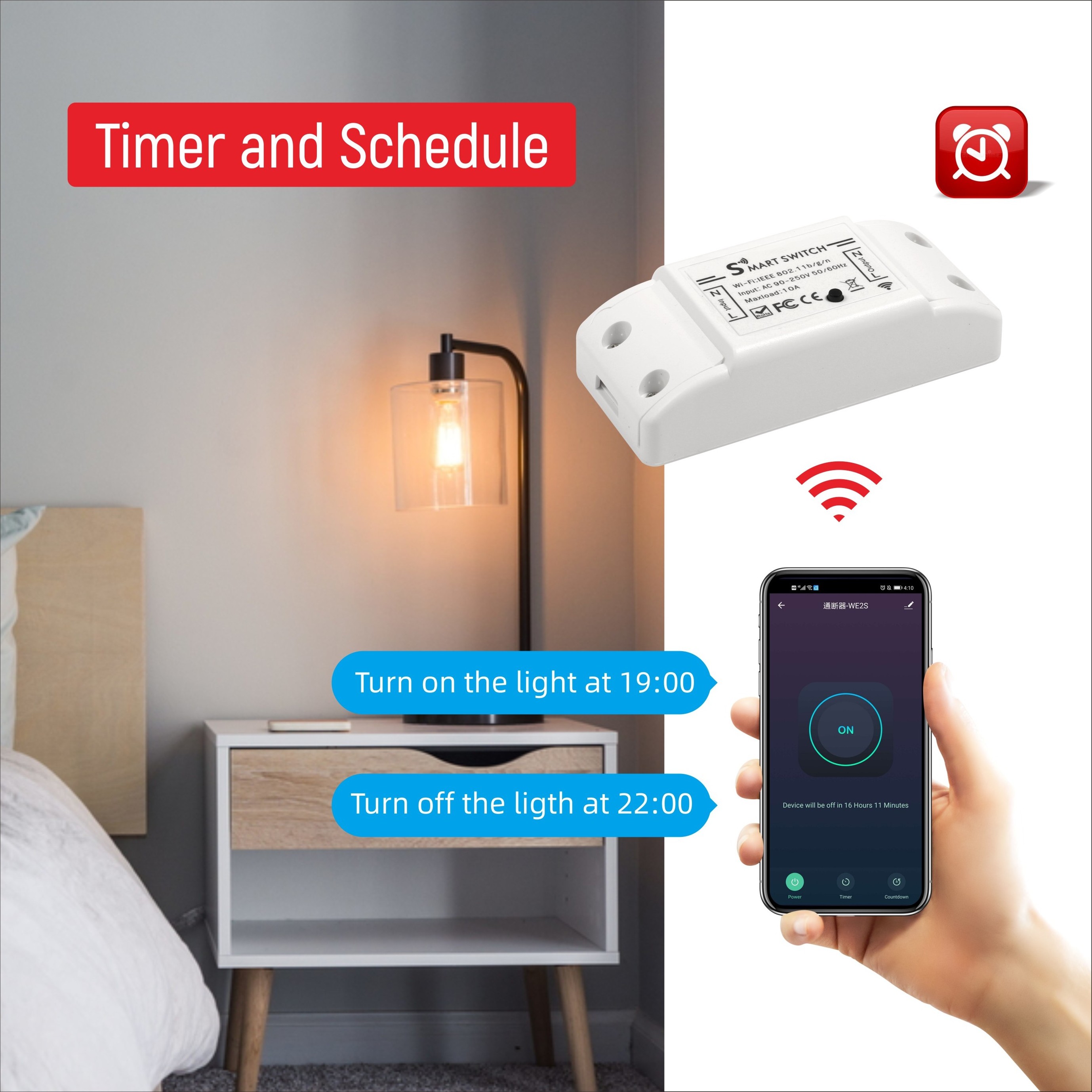 Intelligent Alexa Google Assistant Voice Control Electric Wireless Relay Smart WiFi Light Switch with Tuya Module Remote Control