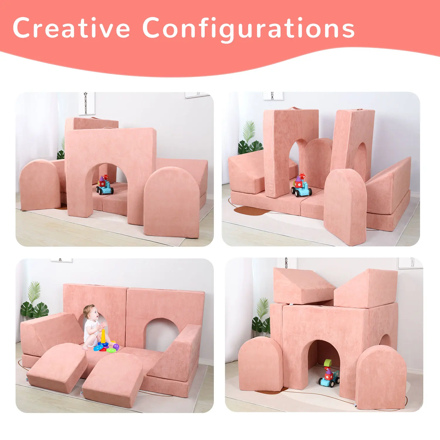 Factory Color Customization Pink Fold Out Play Couch Toddler Glow Sectional Foam Play Set Couch Set Kid Sponge Sofa