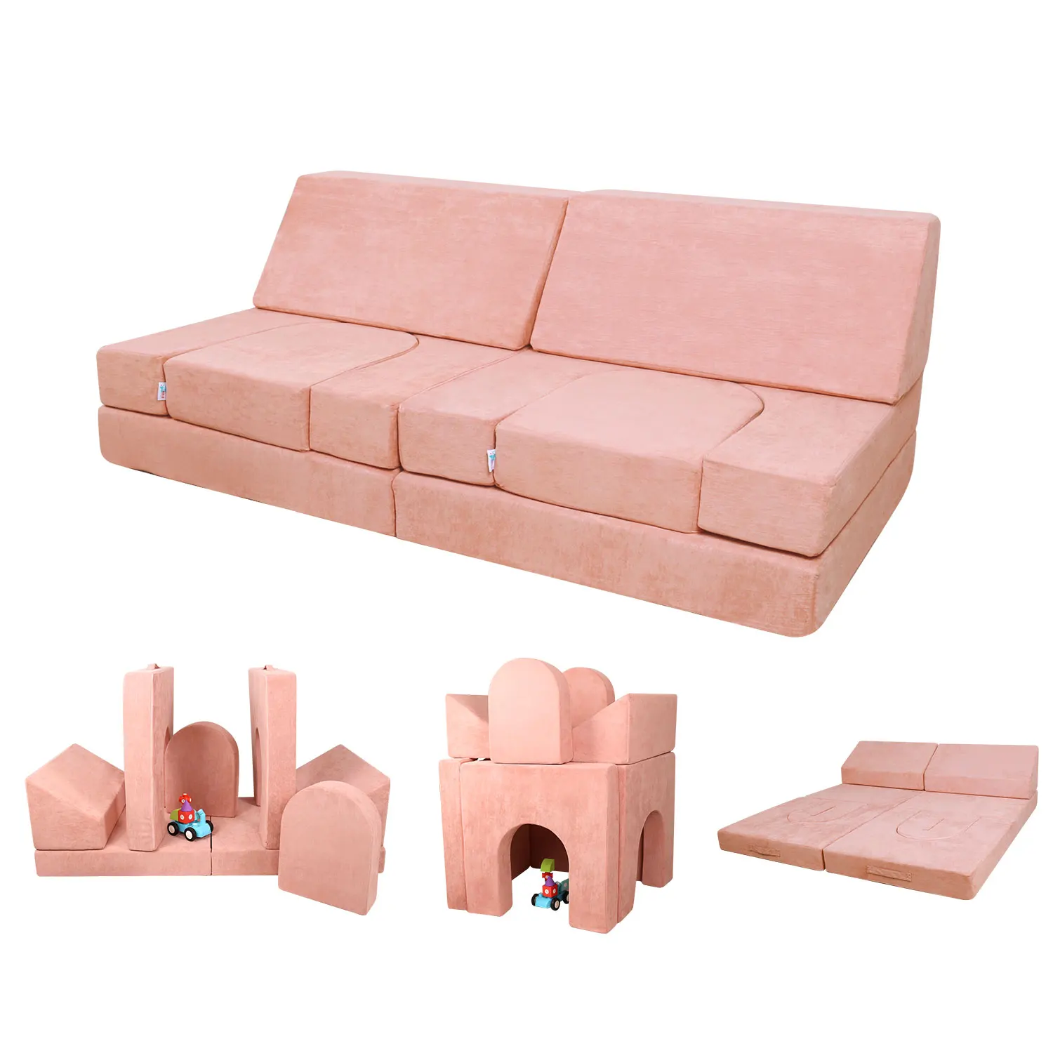 Factory Color Customization Pink Fold Out Play Couch Toddler Glow Sectional Foam Play Set Couch Set Kid Sponge Sofa