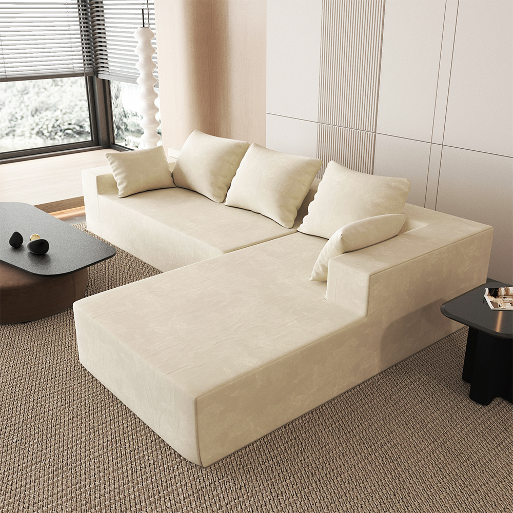 customized sofa Elegant White Boucle Soft Couch 3 Seat L-shape Sofas For Living Room Sofa Set With Pillows