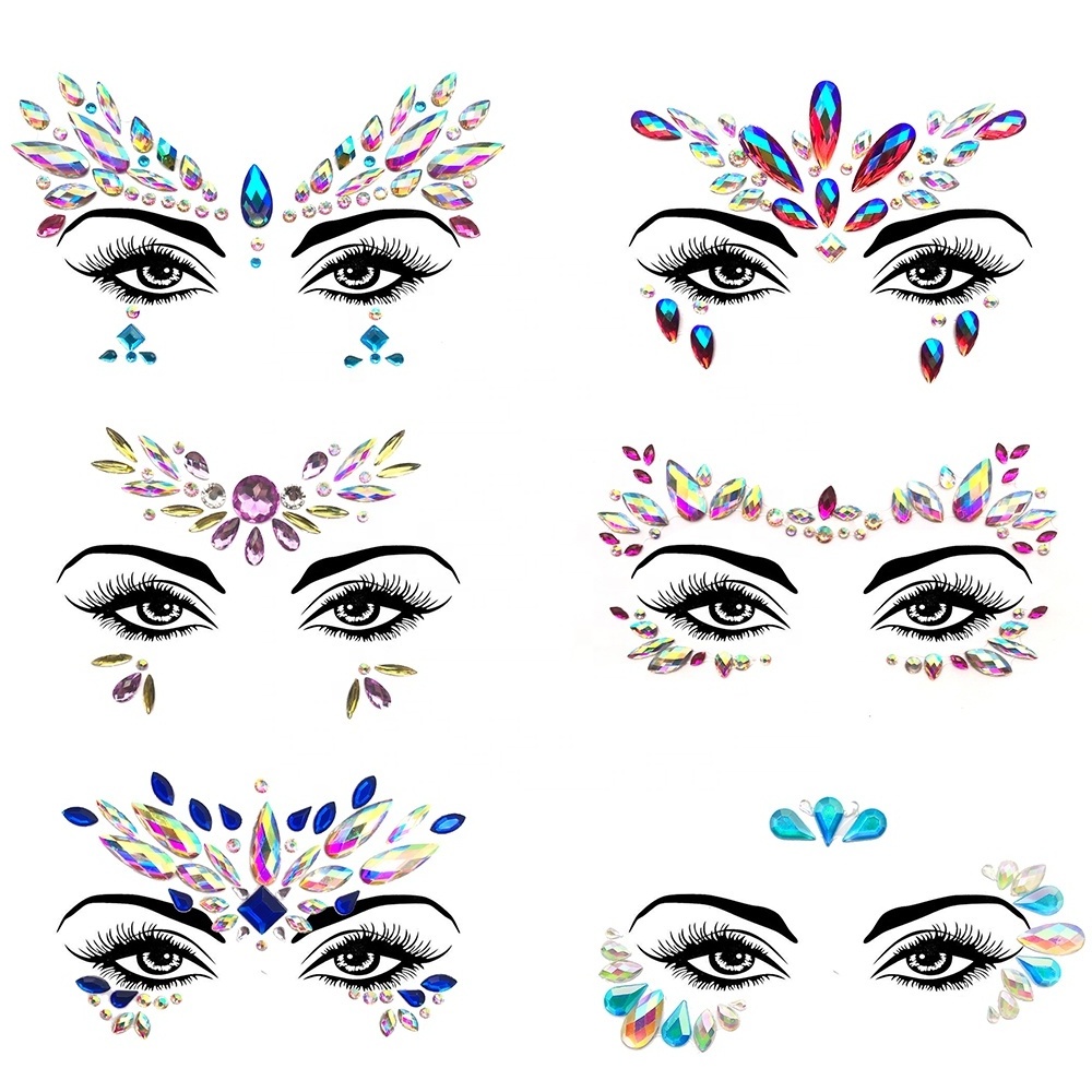 Rhinestone Mermaid Face Jewels BODY STICKERS Crystal Gem Stones Temporary Stickers