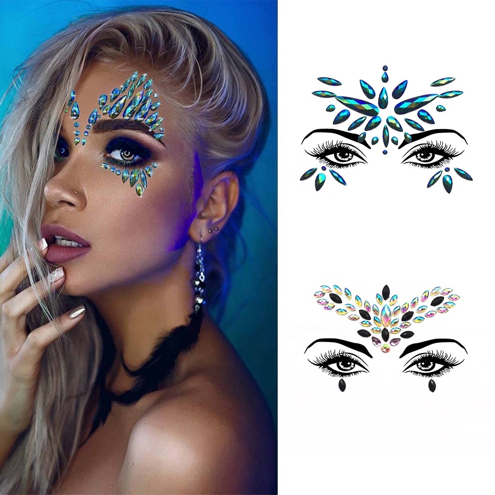 Rhinestone Mermaid Face Jewels BODY STICKERS Crystal Gem Stones Temporary Stickers