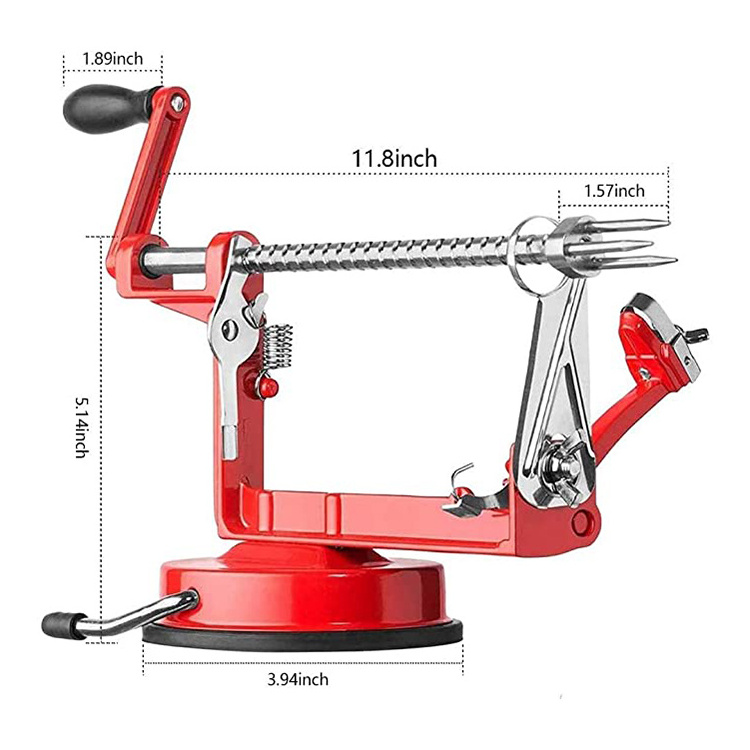 Red Hand-cranking Fruit Vegetable Peeler Stainless Steel 3 in 1 Apple Peeler Slicer Corer