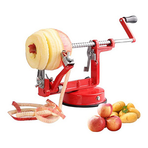 Red Hand-cranking Fruit Vegetable Peeler Stainless Steel 3 in 1 Apple Peeler Slicer Corer