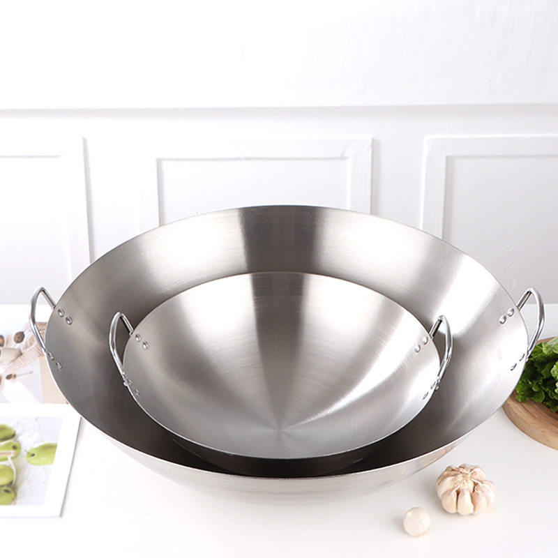 Kitchen Chinese Wok Non-coating Hand Hammered Cantonese Wok Cooker Stainless Steel Wok for Restaurant Hotel