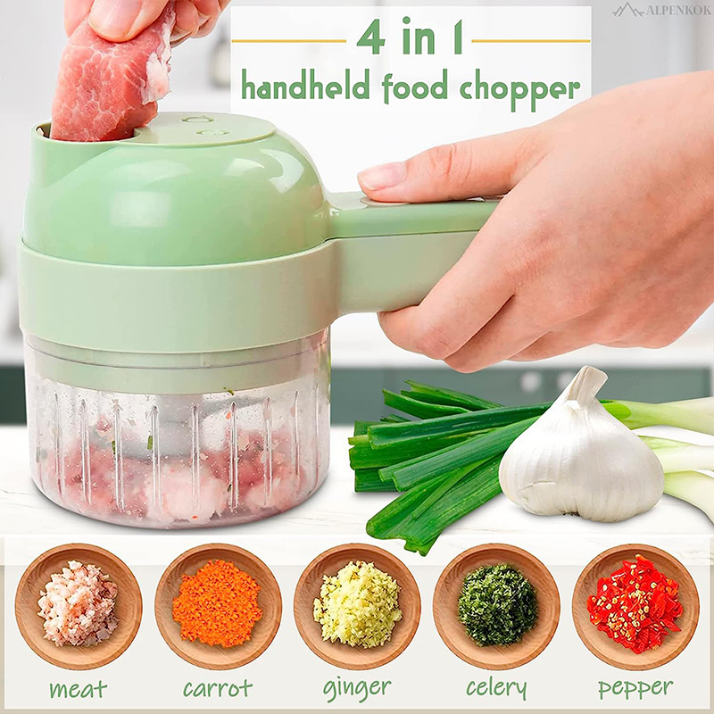 4 In 1 Rechargeable Handheld Electric Vegetable Slicer Cutter Set Mini Electric Garlic Masher Food Chopper