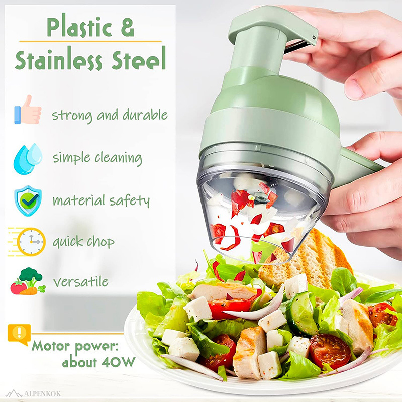 4 In 1 Rechargeable Handheld Electric Vegetable Slicer Cutter Set Mini Electric Garlic Masher Food Chopper