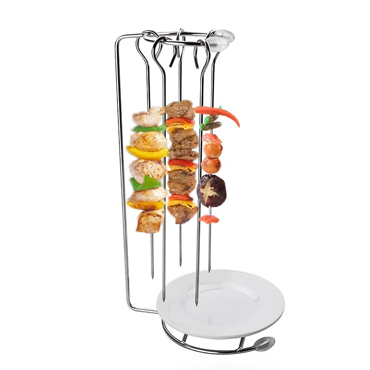 Portable Grill Kebabs Sticks Hanging Kebab Skewer Stand Stainless Steel BBQ Skewers Needle with Display Rack Holder Set