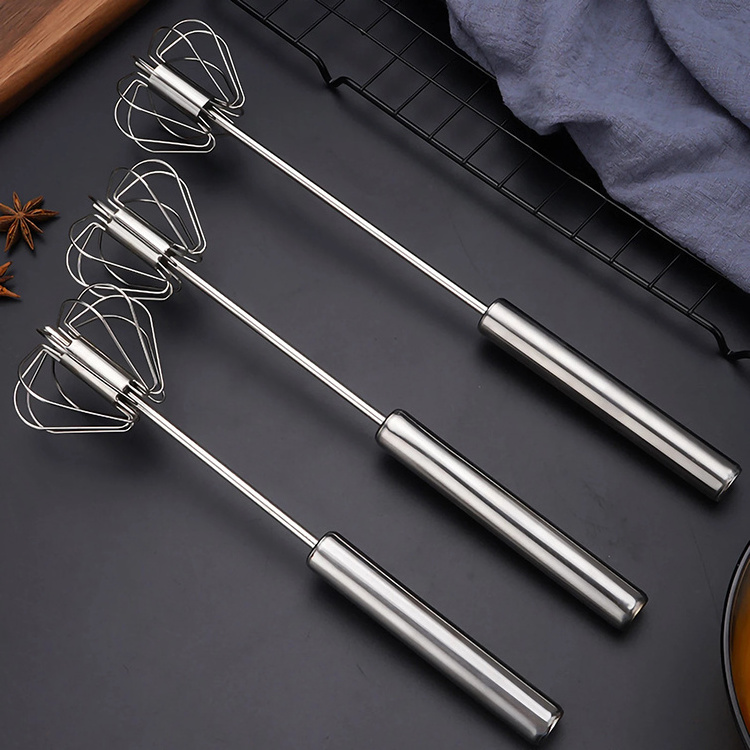 Stainless Steel Press Hand Auto Rotating Whisk Egg Cream Stirrer Kitchen Manual Hand Egg Beater Mixer