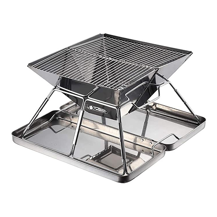 Outdoor Backpacking Hiking BBQ Camping Collapsible Fire Pit Stainless Steel Folding Campfire Grill Portable Camping Fire Pit