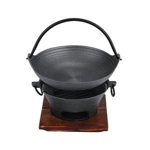 BBQ Picnic Camping Charcoal Stove Grill Japanese Style Shabu Hot Pot Cast Iron Sukiyaki Tetsu Nabe Pot with Wooden Lid