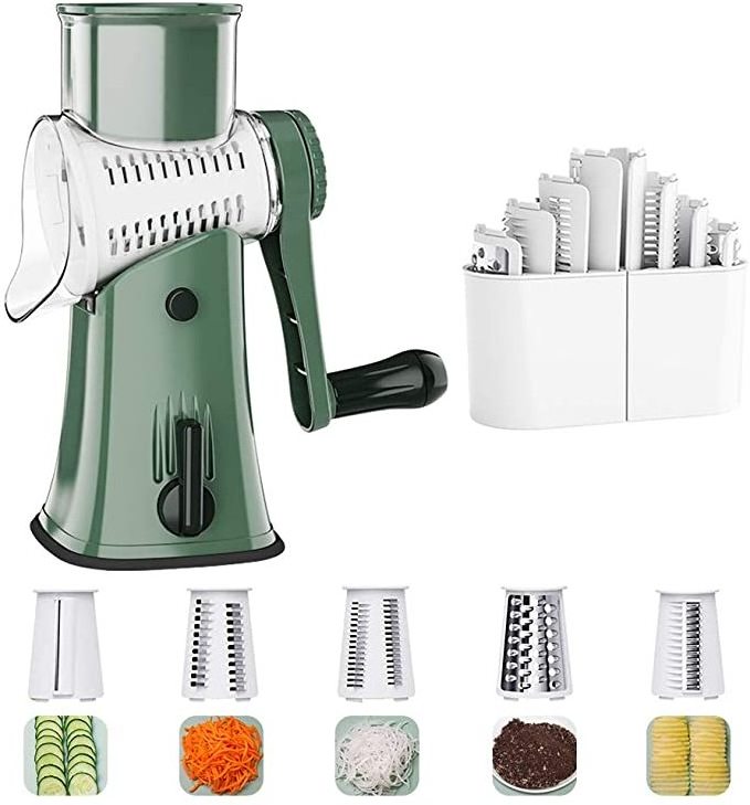 5 in 1 Julienne Shredder Round Mandoline Slicer Handle Rotary Cheese Grater Vegetable Slicer Manual Rotary Cheese Grater