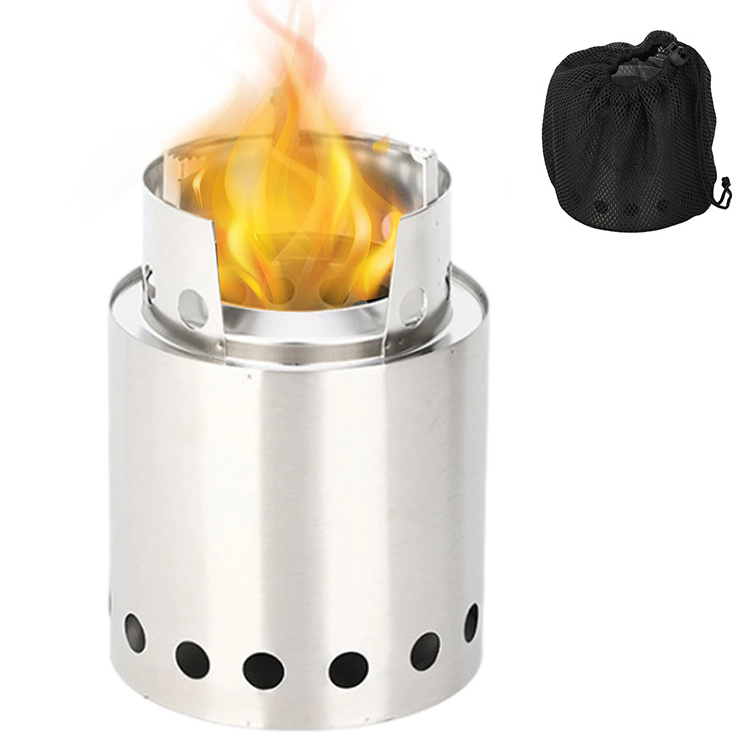 Outdoor Stainless Steel Backpacking Camping Stove Mini Fire Pit Campfire Grill Portable Smokeless Wood Burning Stoves