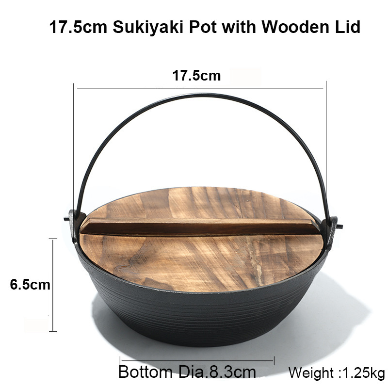 BBQ Picnic Camping Charcoal Stove Grill Japanese Style Shabu Hot Pot Cast Iron Sukiyaki Tetsu Nabe Pot with Wooden Lid