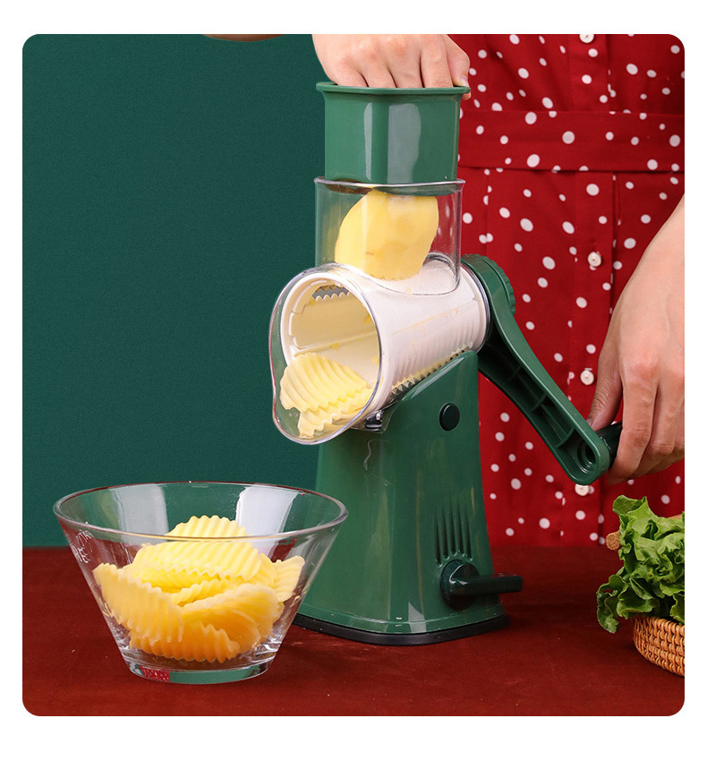 5 in 1 Julienne Shredder Round Mandoline Slicer Handle Rotary Cheese Grater Vegetable Slicer Manual Rotary Cheese Grater