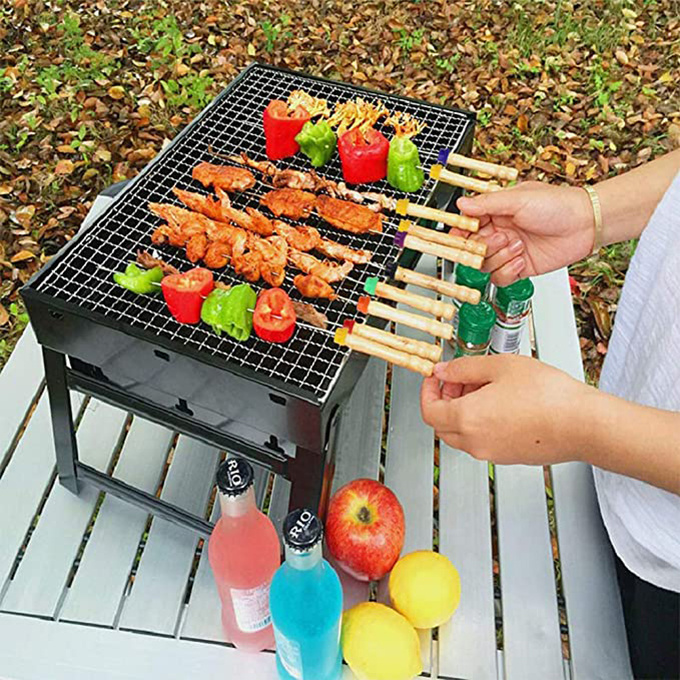 Wood Handle 8pcs BBQ Fork Set 32 Inches Stainless Steel Telescopic Campfire Fork Grill Skewer Marshmallow Roasting Sticks