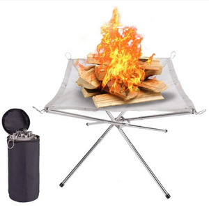 16.5 Inch Outdoor Portable Outdoor Fire Pit Camping Fire Pit Foldable Steel Mesh Collapsible Fire Pits For Camping