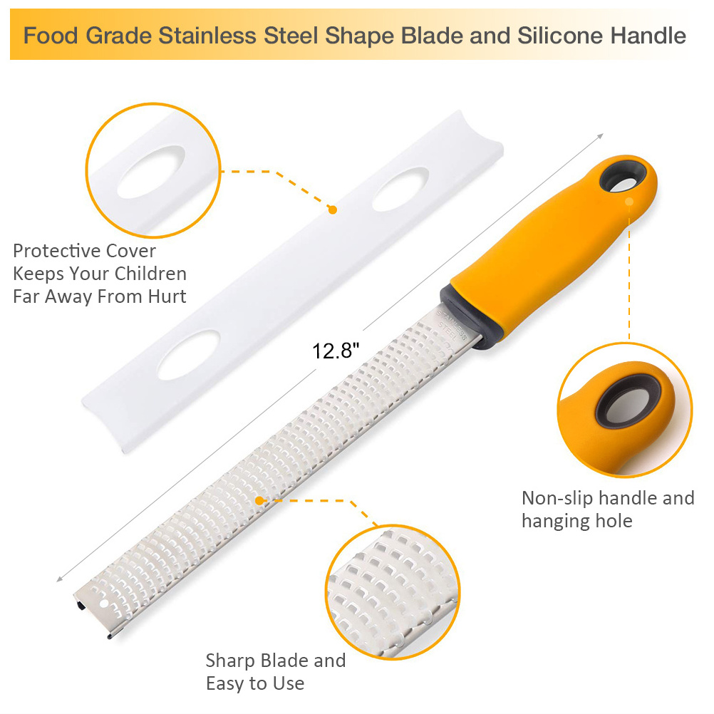 Dishwasher Safe Stainless Steel Citrus Lemon Zester Cheese Grater with Blade Protective Cover