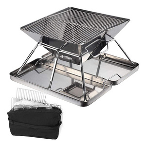 Outdoor Backpacking Hiking BBQ Camping Collapsible Fire Pit Stainless Steel Folding Campfire Grill Portable Camping Fire Pit