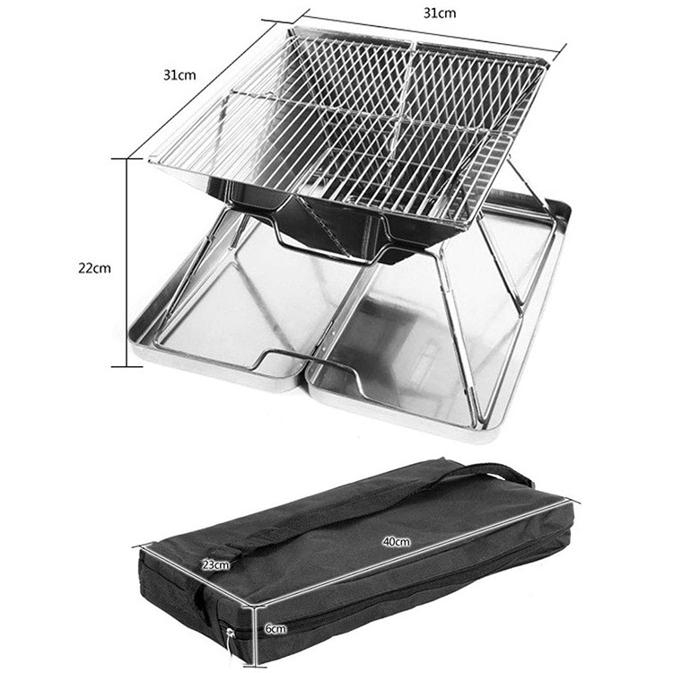 Outdoor Backpacking Hiking BBQ Camping Collapsible Fire Pit Stainless Steel Folding Campfire Grill Portable Camping Fire Pit