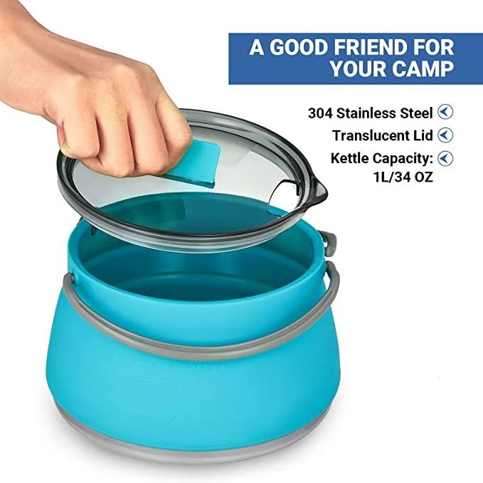 Silicone Travel Folding Cooking Pot Silicon Collapsible Camping Portable Kettle For Outdoor