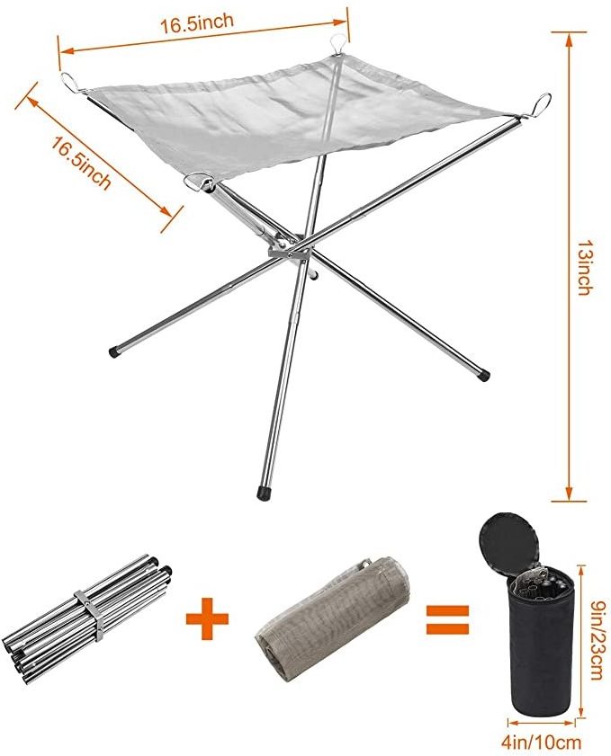 16.5 Inch Outdoor Portable Outdoor Fire Pit Camping Fire Pit Foldable Steel Mesh Collapsible Fire Pits For Camping