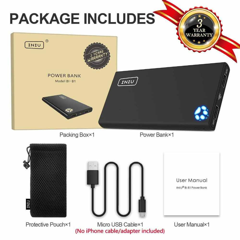 Hot sell INIU Dual 2 USB power bank , fast Flashlight power bank supply , smartphone portable battery charger