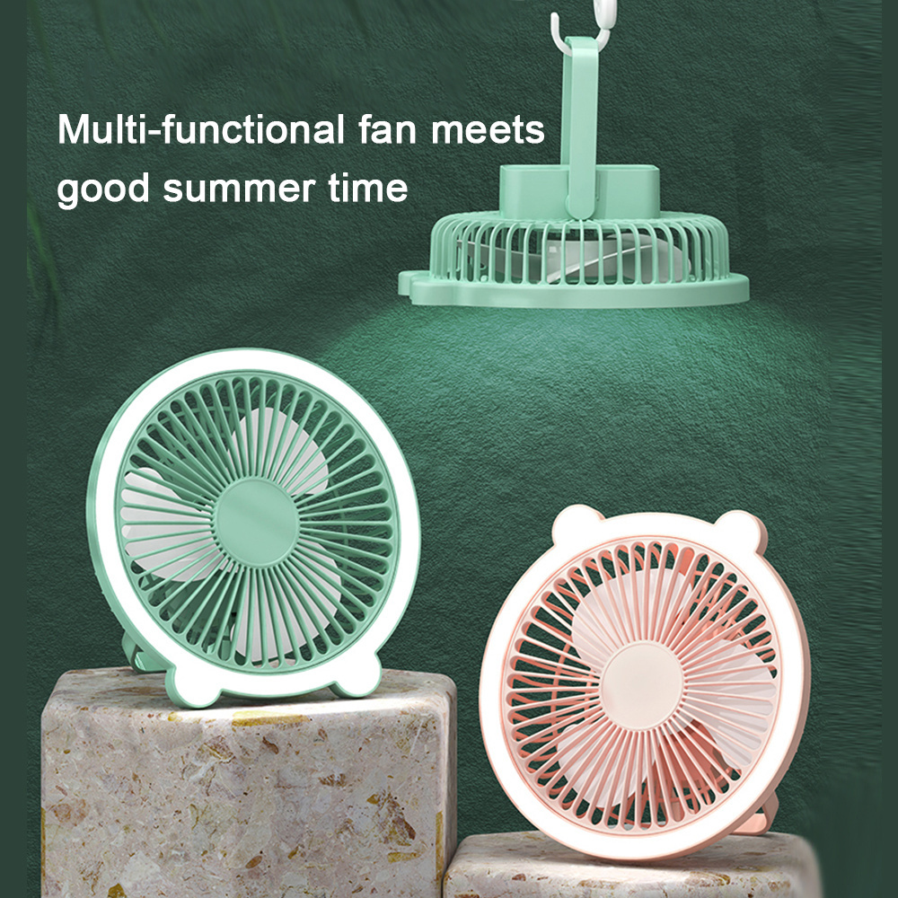 Cute Ventilador Mini Fan Low Noise USB Rechargeable Air Cooling Cordless Portable Bear Fill Light Fan