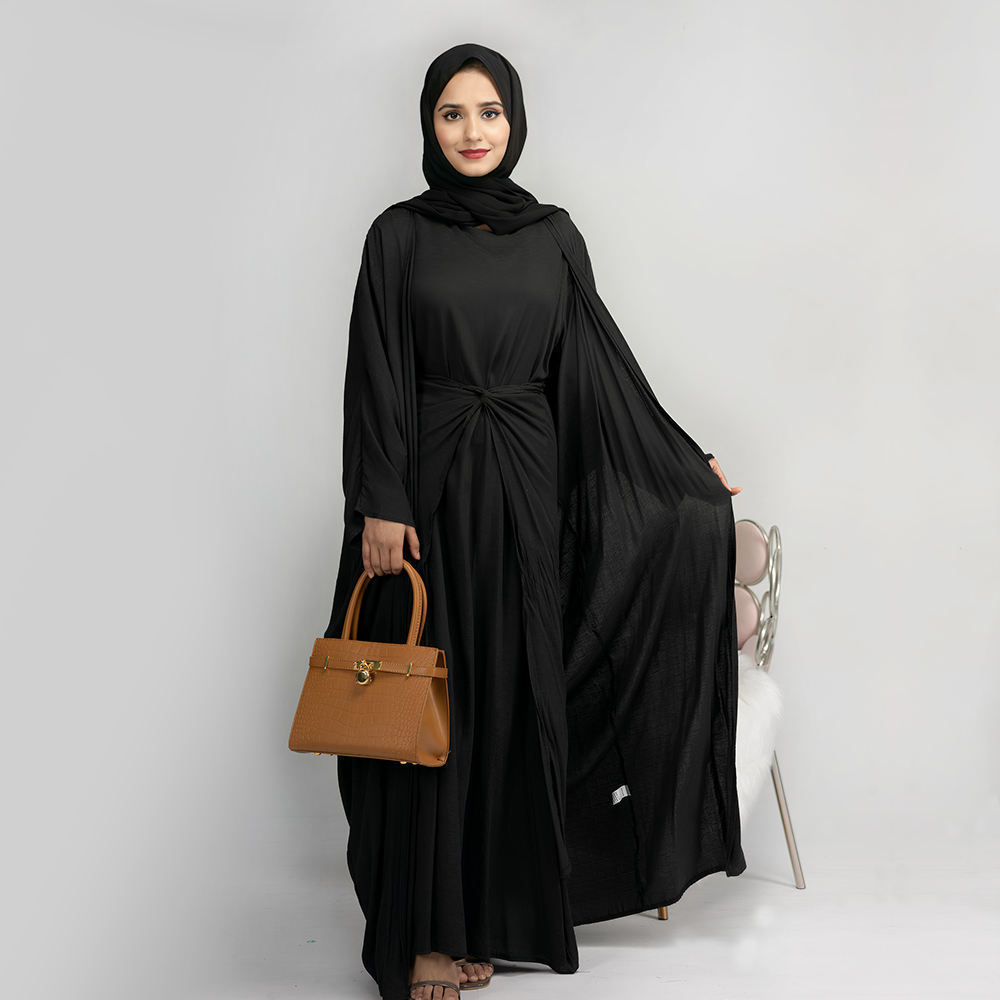 Custom Muslim Modest Kimono Abaya Fashion Plus Size Dubai Maxi Abaya 3pcs Set Turkish Dresses Islamic Clothing Wholesale