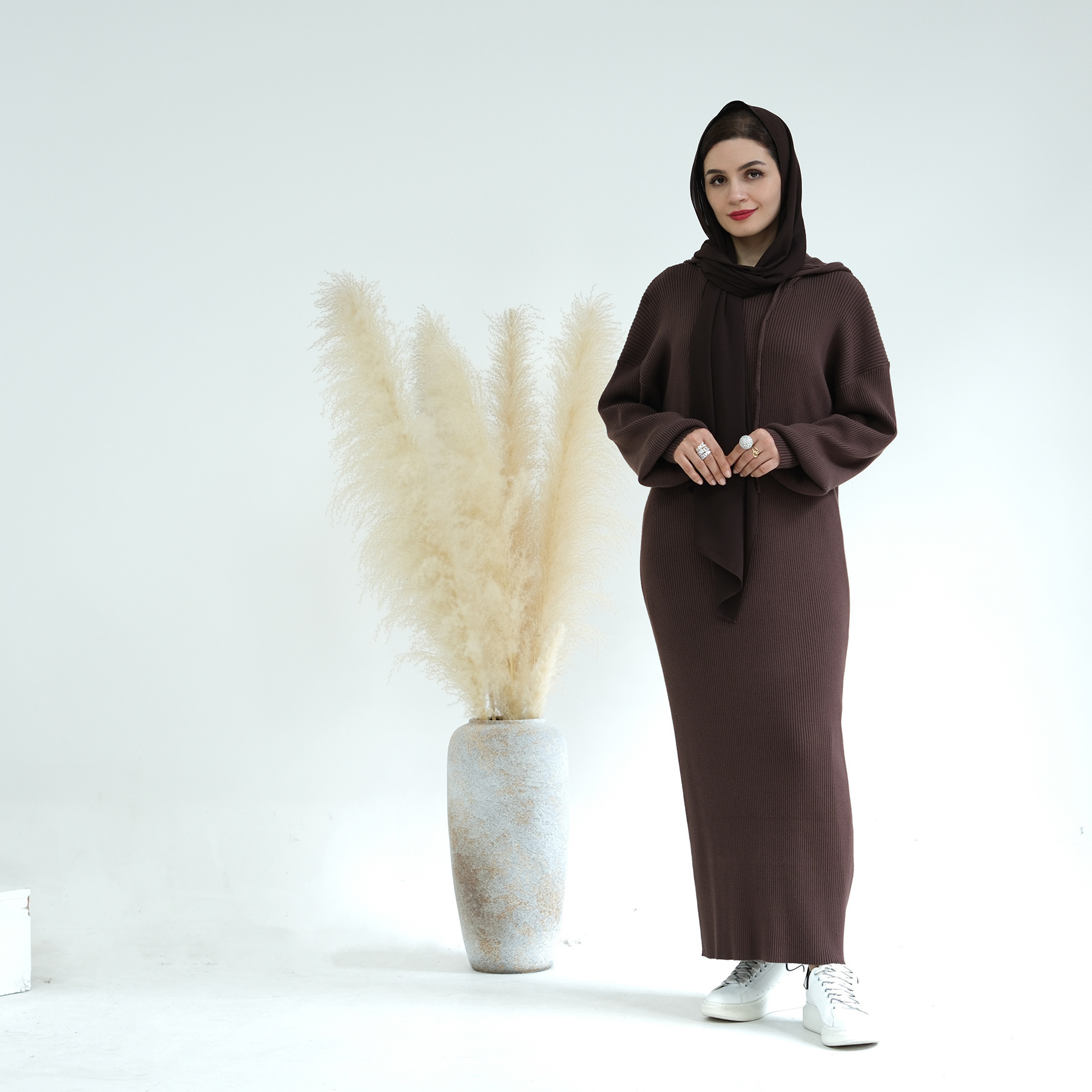 New Autumn Oversized Hoodie Muslim Women Abaya Winter Long Sleeve Knitted Hooded Abaya Muslim Women's Dresses Hoodie Winter Abay