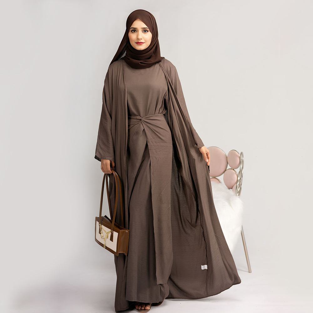 Custom Muslim Modest Kimono Abaya Fashion Plus Size Dubai Maxi Abaya 3pcs Set Turkish Dresses Islamic Clothing Wholesale