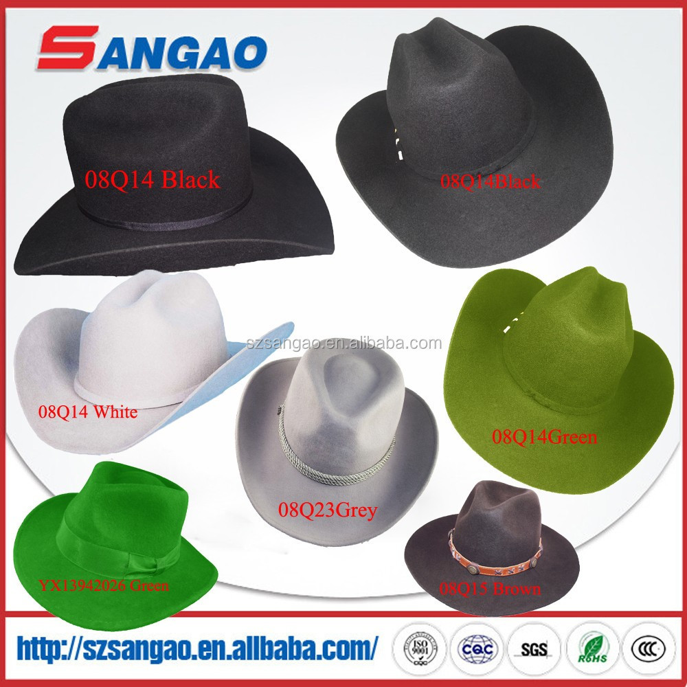 wholesale perfect large black Western cowboy hat for women and man with leather and helmet light up