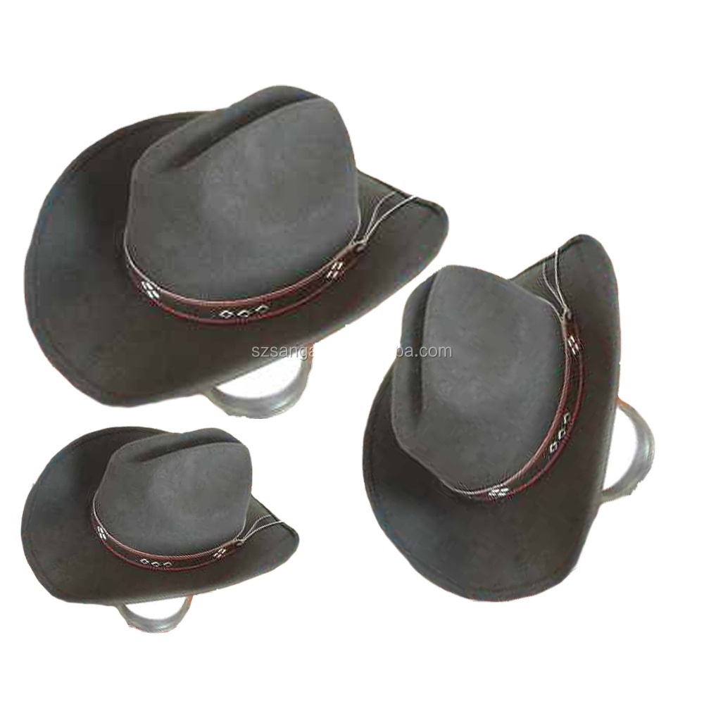 wholesale perfect large black Western cowboy hat for women and man with leather and helmet light up