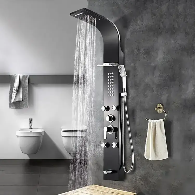 Titok Hot sale Wall Mount SUS304 Stainless Steel Massage Shower Panel Black for Bathroom Hotel