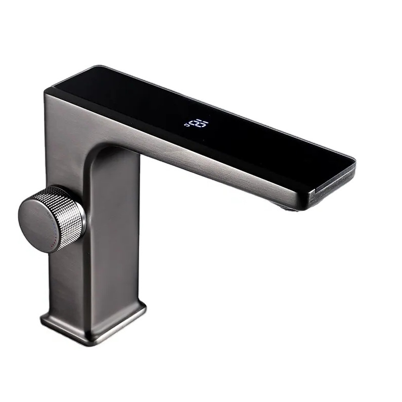 All Copper Matte Black Smart Digital Display Temperature Faucet Hot And Cold Bathroom Washbasin Brass Faucet For Hotel Toilet