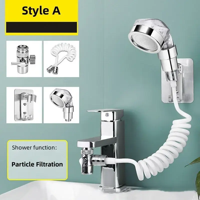 Kitchen Bathroom Sink Water Faucet External Shower Head Set Toilet Flush Extension Tap Small Nozzle Wash Hair Shower With Holder