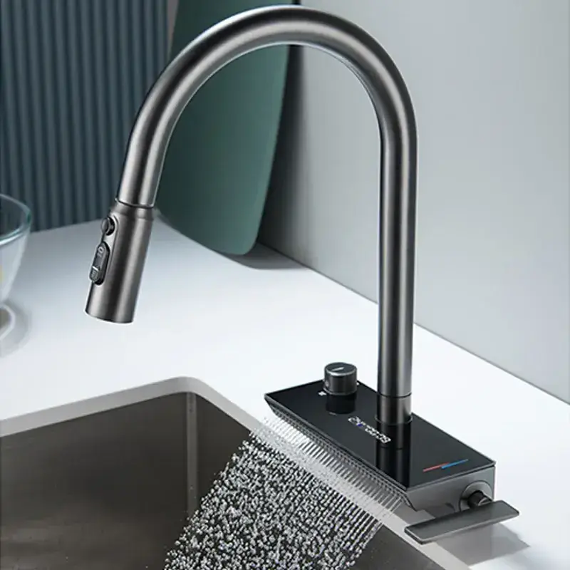 Kitchen Faucet with Dual Function Spray head in Finish,Smart display pull out kitchen faucet