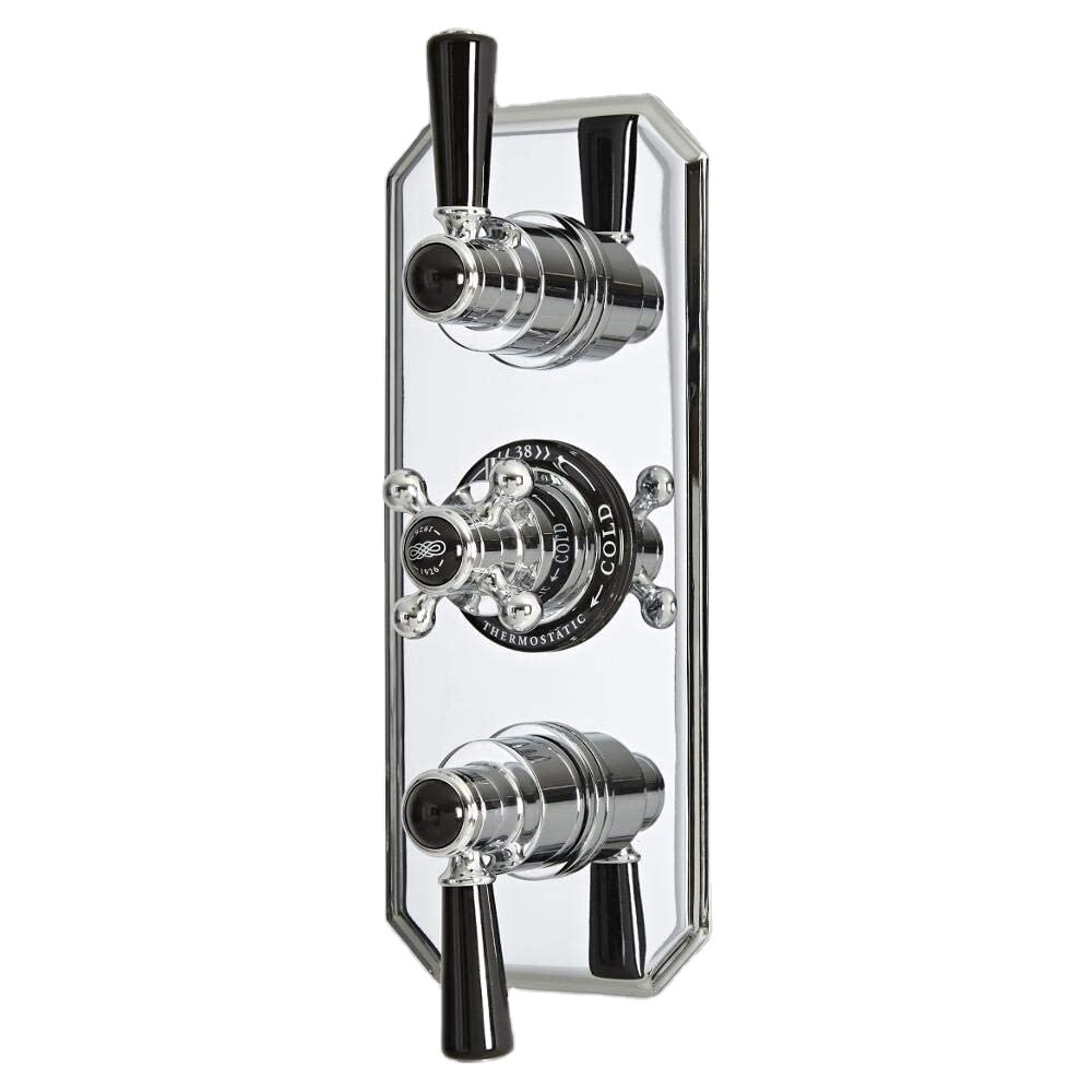 Traditional Concealed Triple Diverter Thermostatic Mixer Shower Valve with 3 Outlets In Chrome and Black