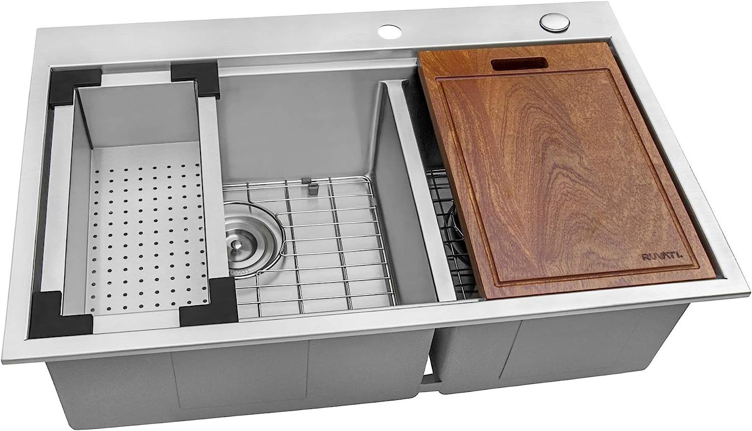 33 x 22 inch Workstation Drop-in 60/40 Double Bowl Topmount Tight Radius 16 Gauge Stainless Steel Ledge Kitchen Sink