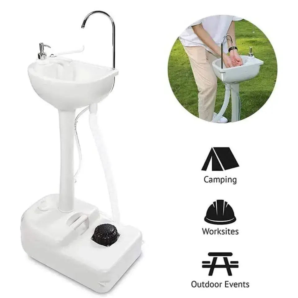 Portable Hand Wash Stand Camping Sink Hand Washing Station New HDPE Foot Pump Water Tank Camping Sink