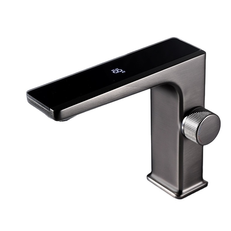 Intelligent LED Digital Display Hydropower Brass Cold And Hot Bathroom Faucet Basin Mixer Tap pure copper