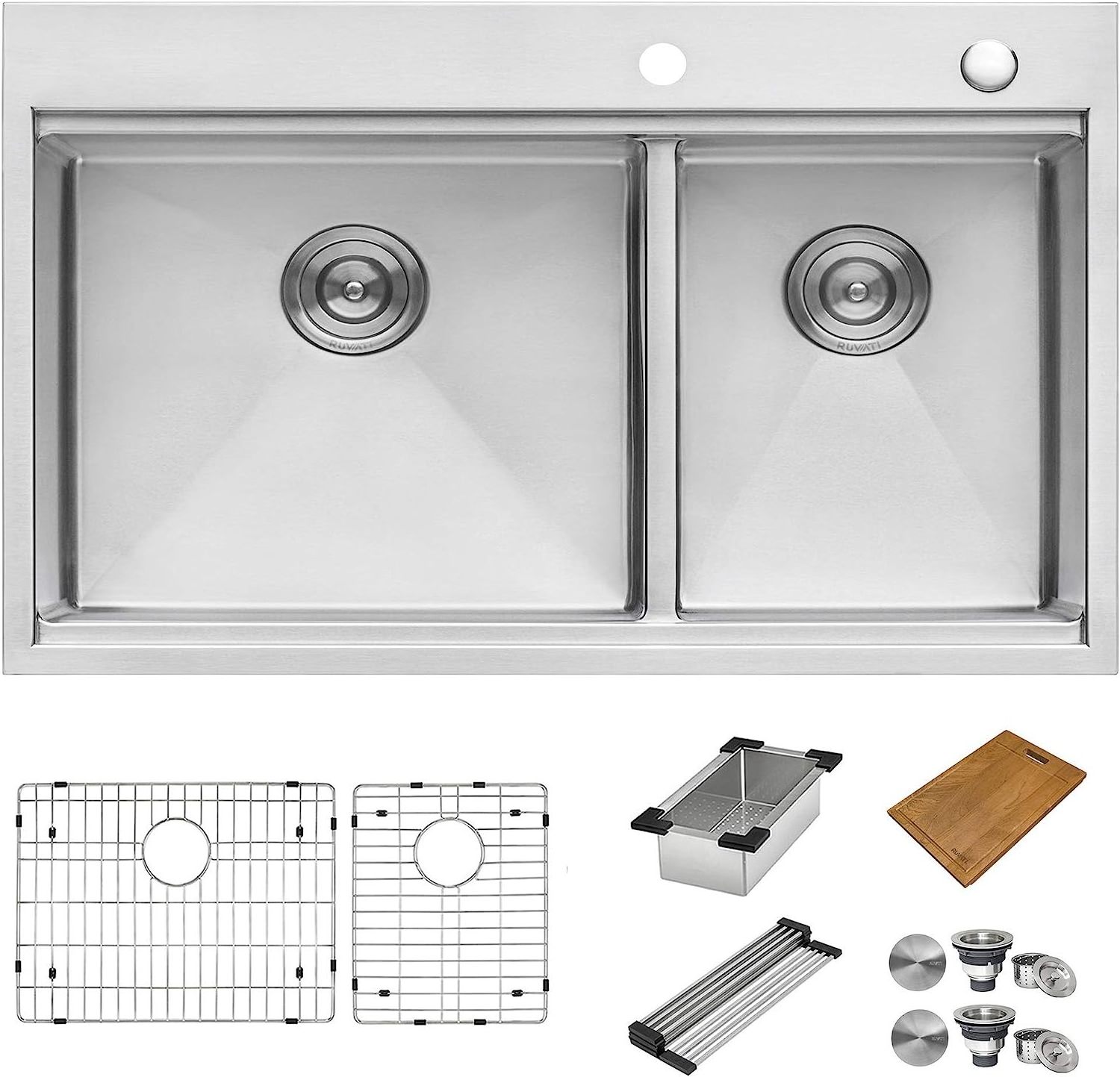 33 x 22 inch Workstation Drop-in 60/40 Double Bowl Topmount Tight Radius 16 Gauge Stainless Steel Ledge Kitchen Sink