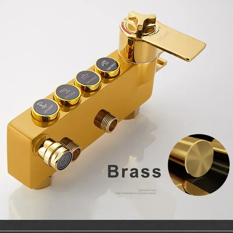 Golden Piano Bathroom Shower System Quality Brass Bathtub Mixer Faucets Wall Mounted Thermostatic Digital Shower Set