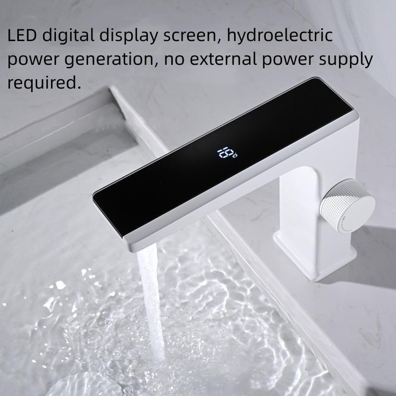 Intelligent LED Digital Display Hydropower Brass Cold And Hot Bathroom Faucet Basin Mixer Tap pure copper