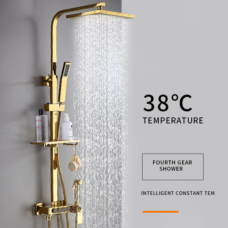 Golden Piano Bathroom Shower System Quality Brass Bathtub Mixer Faucets Wall Mounted Thermostatic Digital Shower Set