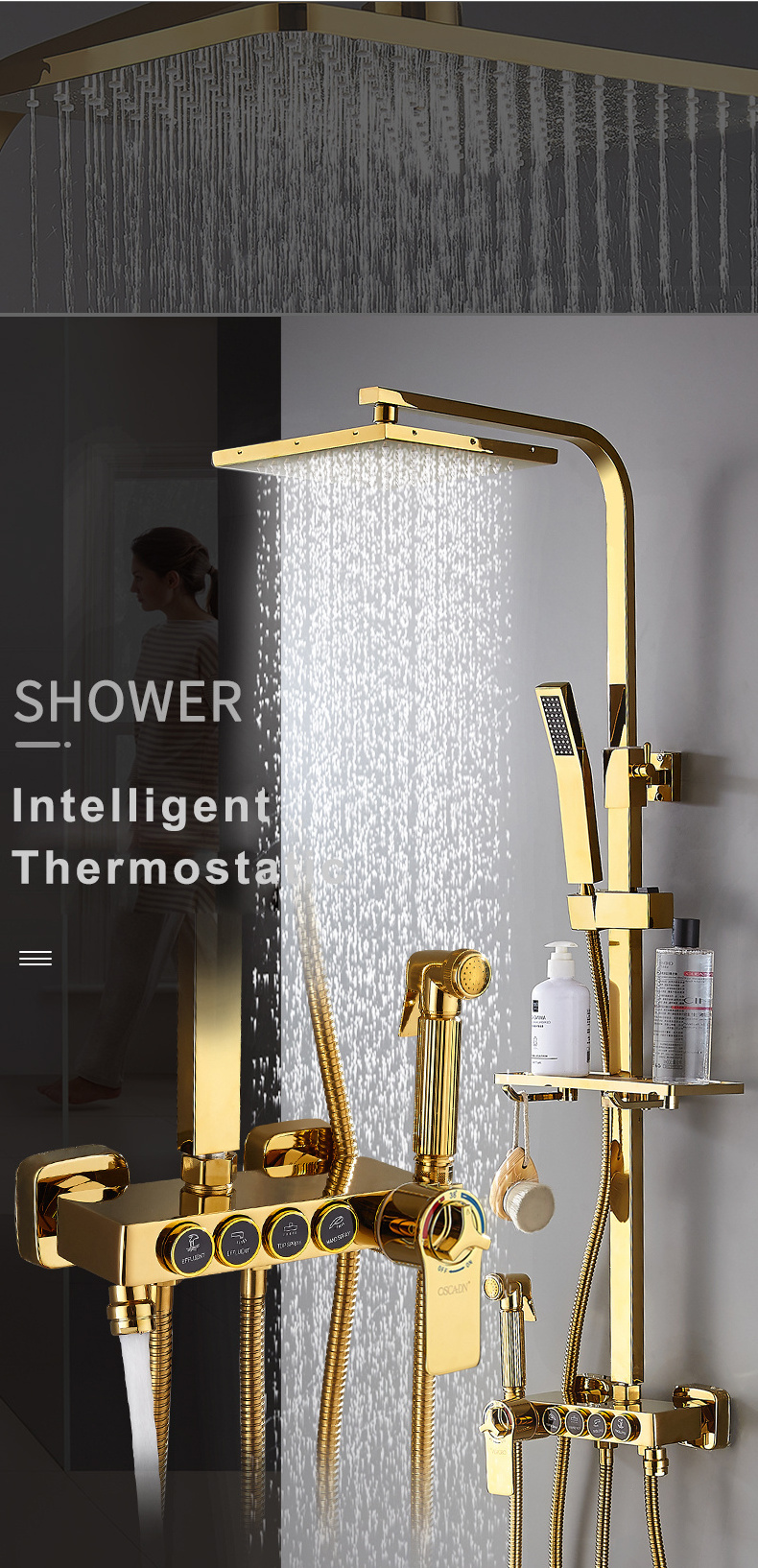 Golden Piano Bathroom Shower System Quality Brass Bathtub Mixer Faucets Wall Mounted Thermostatic Digital Shower Set