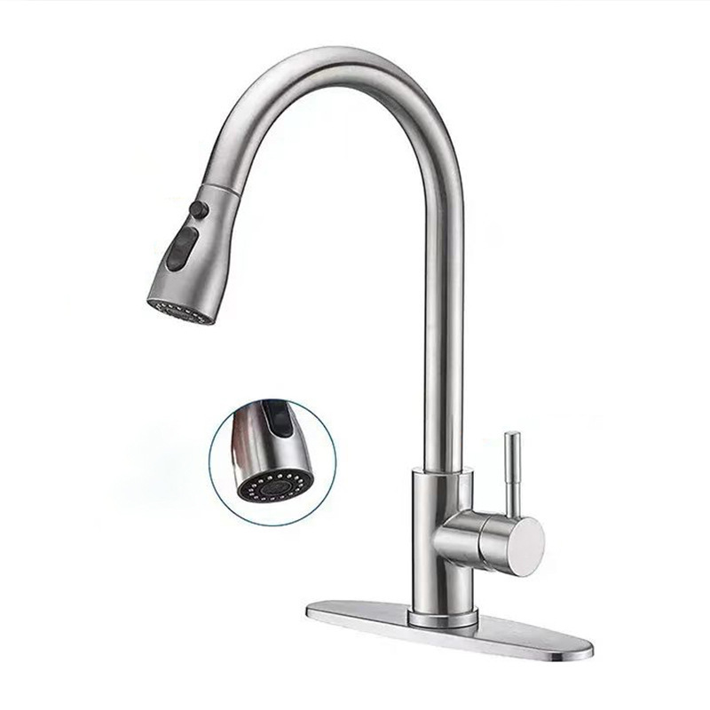 Single Handle High Arc Brushed Nickel Pull Out Kitchen Faucet